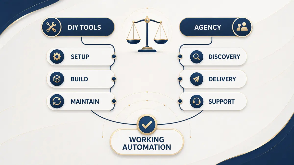 Balanced comparison of DIY automation responsibilities and agency delivery responsibilities leading to a working automation system